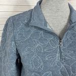 Orvis Floral Embroidery Quilted Quarter Zip Pullover Sweatshirt Blue Medium Photo 4