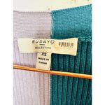 BUSAYO X RTR Teal Lilac Colorblock 100% Wool Button Down Rib Sweater Dress XS Purple Photo 8