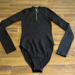 PARI DESAI TIFF SWEATER BODYSUIT BLACK RIBBED LONG SLEEVE O ZIPPER STRETCHY S Photo 1