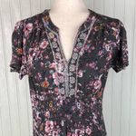 Knox Rose Charcoal Grey Floral Print Embroidered Smocked Midi Dress Size Small Photo 6