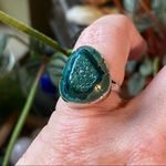 Mediterranean Green Carved Aura Druzy Sterling Silver Size 6.5 Green Photo 4