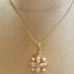 Vintage S.A.L. Gold Tone Clear Swarovski Crystals Flower Pendant Necklace Photo 10