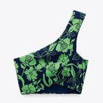 ZARA Jacquard Top One Shoulder Crop Tank Navy Blue Green 5039/687 Floral Small Photo 6