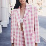 ZARA  Oversized Gingham Print Blazer Jacket Pink/White Size XS NEW Photo 6