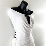 Lucy in the Sky Slinky Cowl Neck Ruched Bodycon Mini Dress White XXS Photo 4