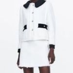 ZARA  Tweed Weave Blazer Jacket W/ Bejeweled Buttons White NEW Photo 8