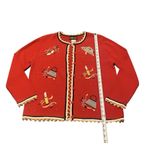 Sag Harbor Vtg  Embroidered Cardigan‎ Medium Red Ramie Feminine Novelty Lipstick Photo 3