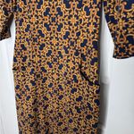 J. McLaughlin  Catalyst Sheath Dress Navy Gold Baroque Print 3/4 Sleeve Pockets XS Photo 2