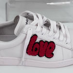 White and Red Love Embroidered Women's Sneakers Size 10 Photo 0