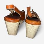 Cherokee Vintage Tan Leather Boho Buckle and Open Toe Wedge Sandals Sz 8 Photo 2