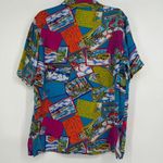 Diane Gilman Vintage  Silk Button Up Shirt Postcard Tropical Beach Novelty Size M Photo 4
