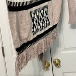 American Eagle Open Fringe Cardigan Knit Sweater Tan Black Size Medium Boho Long Photo 6
