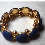 Source Unknown Retro 70's Style Gold Tone Metal Denim Beaded 6" Stretch Like New Bracelet Photo 1