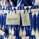 Chico's  Shirt Womens Large Blue White Geometric‎ Printed Top Art to Wear Artsy Photo 6