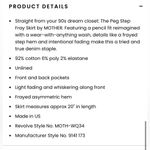 MOTHER THE PEG STEP FRAY SKIRT IN AFTER ALL THESE YEARS HI LOW RAW HEM SZ 29/LG Blue Photo 4