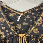 Free People  Never a Dull Moment Boho Black & Gold Floral Peasant Blouse Photo 7
