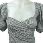 NEW J.Crew White Striped Sweetheart Neck Short Balloon Sleeve Smocked Crop Top M Size M Photo 2