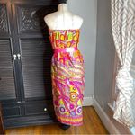 Vtg 70s Greencastle Hawaiian tiki sleeveless belted muumuu dress skirt cover up Pink Size M Photo 4