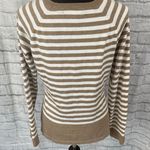 Karen Scott women L boatneck lightweight stripe longsleeve sweater tan & white Photo 8