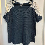 Christopher & Banks  Striped And Lace Shirt Woman’s Size Medium Photo 0