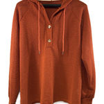 Women's Hoodie Oversized Waffle Knit Henley Size XL Orange Photo 0