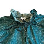 FRNCH Gally Dress Green Metallic Long Sleeve Loose Fit Button Neck Size Medium Photo 2