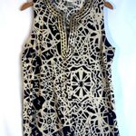 Susan Bristol Bold Black Tan Abstract Geo Print Linen Blend Tank Blouse Size LRG Photo 5