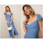 Reformation 💕💕 Baxley Dress ~ Sweetheart Neckline Eve Blue Floral Print 10 NWT Photo 4