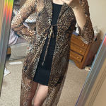 Vintage Leopard Print Mesh Long Cardigan Brown Photo 0