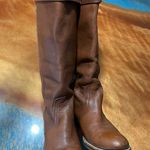 Frye Vintage Leather Tall Brown Heeled Boots Made in USA Size 8 pull on 70s boho Photo 10