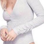 Free People  Gray Ruched Ribbed Bodysuit Photo 0