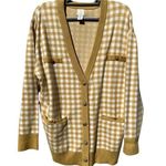 Joie Oversized Gingham Plaid Button Front Cardigan Yellow Mustard White Sz XL Photo 0