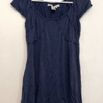 Max Studio Solid Navy Blue Seam Detail Scoop Neck Short Sleeve Viscose Blouse M Photo 0