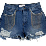 Blush  Beaded Fringe Frayed Distressed Denim Shorts‎ High Rise Size Medium/28 Photo 0