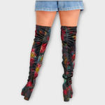 Madden Girl  Groupie Black Floral Velvet Over The Knee Platform Heel Boot Size 9 Photo 4