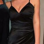 Privy Black Satin Asymmetrical Dress  Photo 0