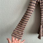 Free People We The Free Auntie Em Brown and Black Striped Fringe Neck Peplum Sweater Top S Photo 5