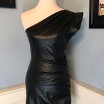 EXPRESS NWT Black Vegan Leather One Shoulder Asymmetrical Mini Dress Sz S Photo 0