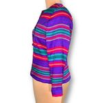 Vintage Adrianna Papell Jacket Collarless Blazer Silk Rainbow Stripe Long Sleeve Blue Size 8P Photo 4