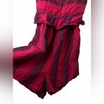 Anthropologie Amadi Amelia Red Linen Stripe Shorts Romper NWOT Pink Size M Photo 3