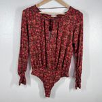 Free People Intimately Kaya Print Cutout Bodysuit Chocolate Combo Womens Medium Red Photo 2