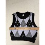 Divided Argyle Black Knit Sweater Vest Sz M Crop Top Y2K Preppy Academia Office Size M Photo 3