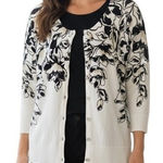 White House | Black Market WHITE HOUSE BLACK MARKET Floral Print Rhinestone Snaps 3/4" Sleeve Cardigan M Photo 0