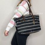 Fossil  Jenna Black White Heart Striped Tote Bag Photo 1