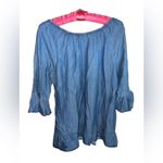 Absolutely Famous  medium wash chambray boho peasant shirt with boat neck medium Photo 4