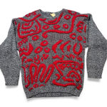 Rossana Maglificio Textured Red Knit Sweater Italy Wool Blend Boho Vintage Small Gray Photo 0