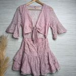 Free People  mini dress floral lace cutout ruffled tiered sheer mesh boho Large Photo 0