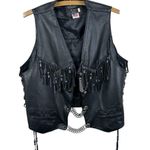 Vintage Harley Davidson Black Leather Fringe Vest Size L Biker Chic Edgy Jacket Size L Photo 0