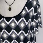Suzie Black & White Diamond Print Stretchy Short Sleeve Shift Dress XL Photo 6