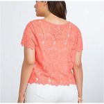 Torrid Blouse Orange Coral Lace Embroidered Cap Sleeve Scoop Neck Sheer 0 = 10 Photo 2